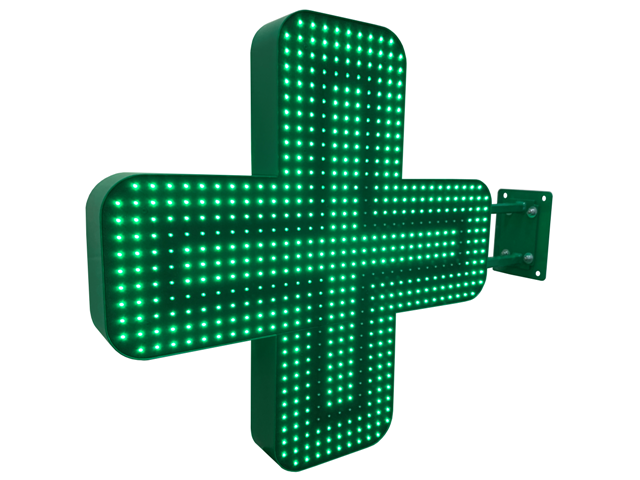 Croix pharmacie LED monochrome verte - 50x50cm - Double face - Extérieur